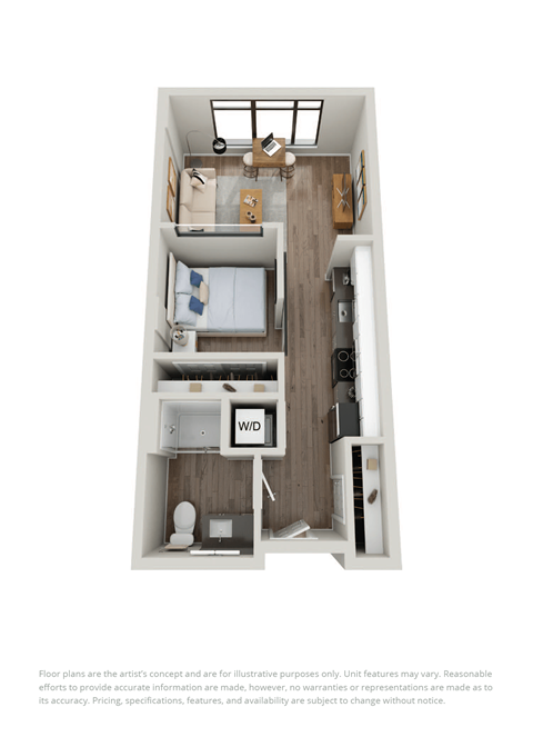 Floor plan for 1 bed, 1 bath, 508 sqft